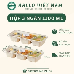 HỘP BÃ MÍA BA NGĂN NẮP TRONG 1100ML DÙNG ĐỂ ĐỰNG CƠM, ĐỰNG BÁNH