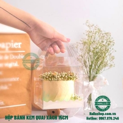 HỘP NHỰA ĐỰNG BÁNH KEM TRONG SUỐT QUAI XÁCH SZ 15CM X 15CM