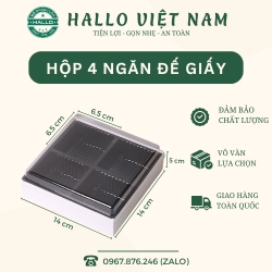 HỘP BÁNH 4 Ô ĐỰNG BÁNH ĐẾ GIẤY KÈM KHAY ĐEN