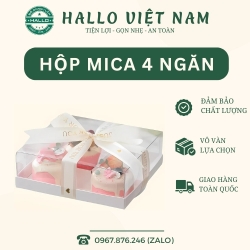 HỘP MICA 4 NGĂN ĐẾ GIẤY ĐỰNG CUPCAKE, MACARON, CUP TIM, CUP TRÒN
