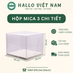 HỘP MICA 3 CHI TIẾT ĐỰNG BÁNH KEM, TRÁI CÂY 28*28*25cm (Không kèm ruy băng)
