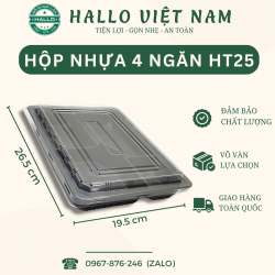 HỘP NHỰA 4 NGĂN HT25 ĐẾ ĐEN KÈM NẮP ĐỰNG CƠM VĂN PHÒNG CHỊU NHIỆT TỐT