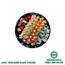 KHAY NHỰA SUSHI HÌNH TRÒN CÓ HOA VĂN JY 82108